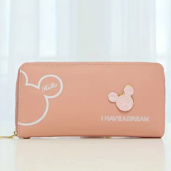 Minnie Mickey Mouse Wristlet Clutch  Convertible Long Wallet Disney Theme Pink - Picture 1 of 16
